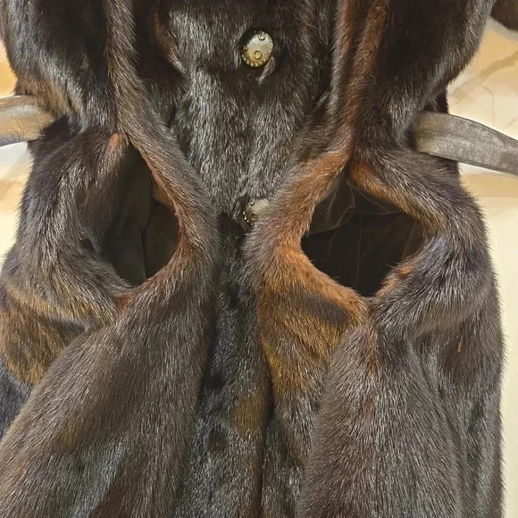 Vintage 1970s Mink Fur Belted Leather Coat Womens Small Medium - Picture 4 of 16